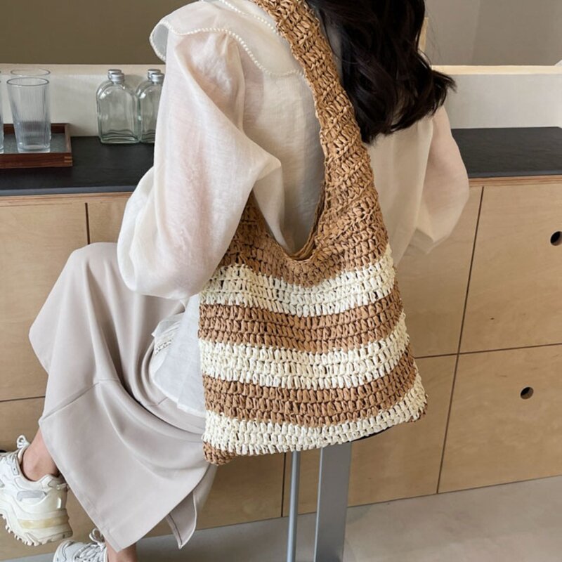 Large Capacity Knitted Shoulder Bag 2024 Knitted Casual Underarm Bag Trendy Beach Bag Daily Life