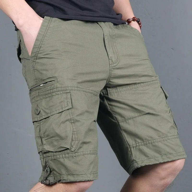 Male Short Pants with Zipper Black Half Multi Pocket Men's Cargo Shorts Long Bermuda Draw String Strech Homme Clothing Y2k Jorts