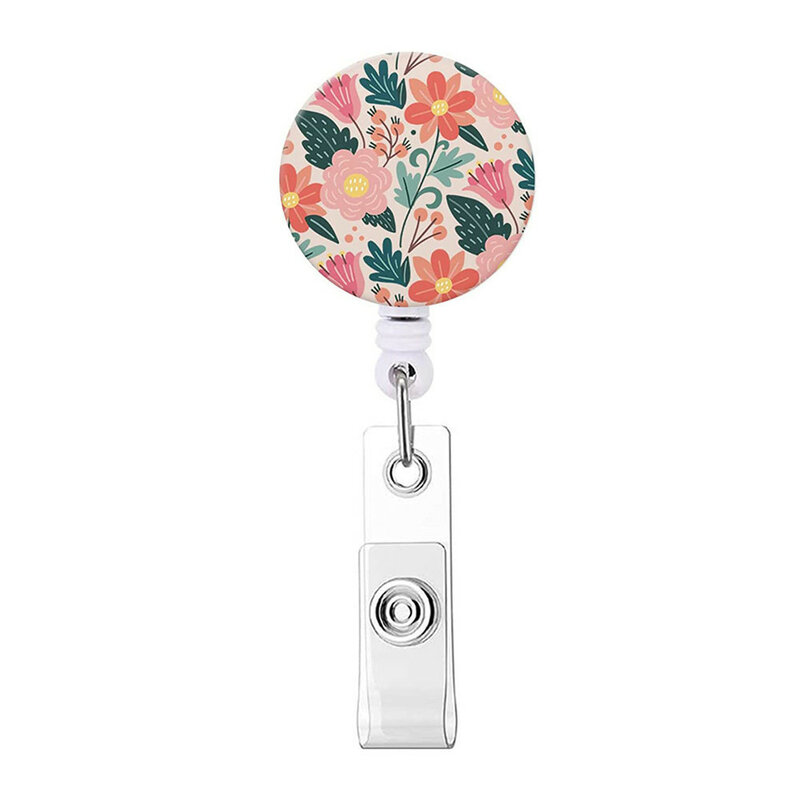 Creative Cute Flower Retractable Nurse Badge Reel Clip Badge Holder Students Doctor ID Card Holder Keychain Plastic Badge Clip