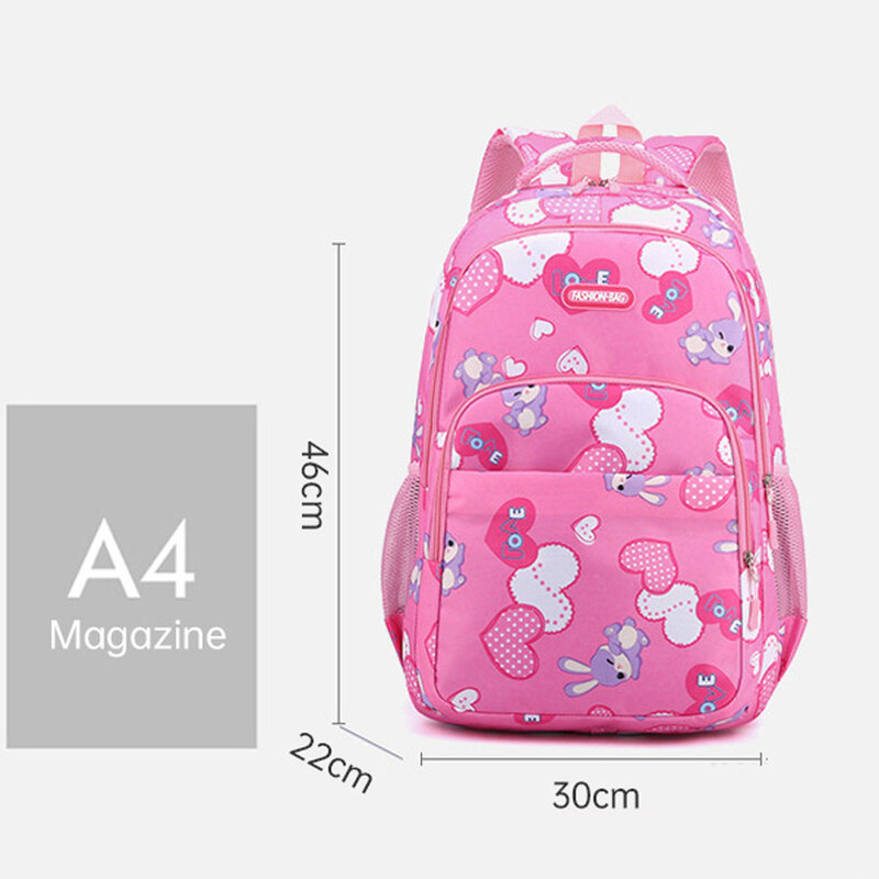 กระเป๋านักเรียนลายกระต่ายสีชมพูอ็อกซ์ฟอร์ดสำหรับเด็กผู้หญิงอายุ6-12ปีกระเป๋าเป้สะพายหลังสำหรับเดินทางเป็นของขวัญสำหรับเด็กกันน้ำใส่สบายและน้ำหนักเบา