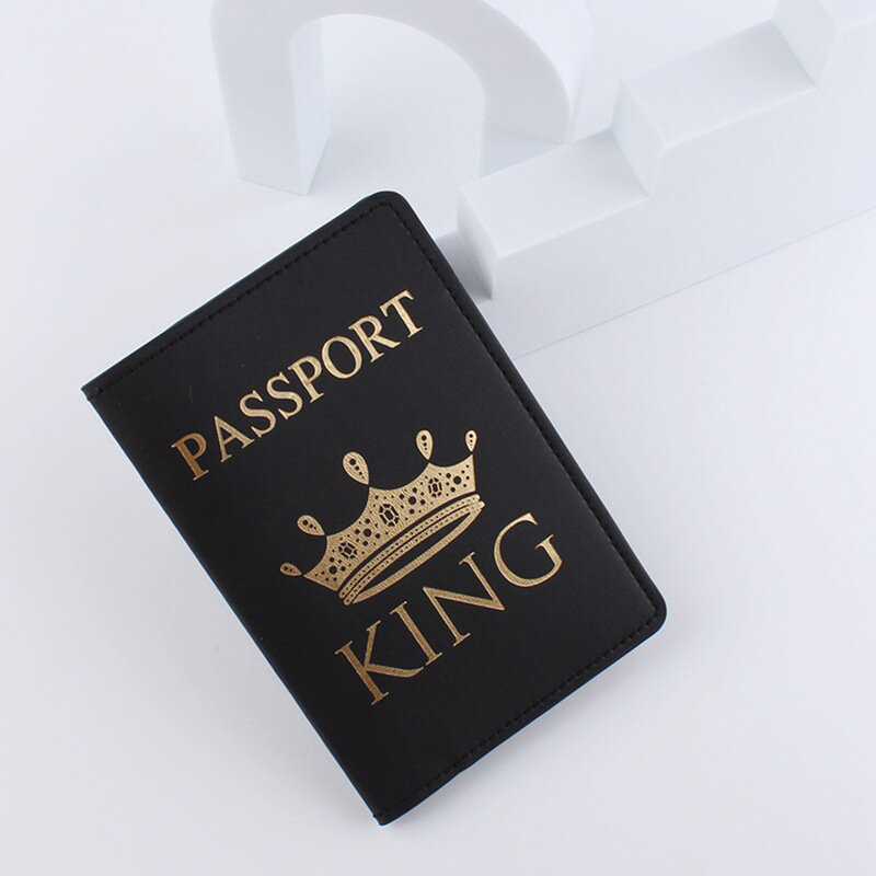 Lover Couple Passport Cover Hot Stamping "KING & QUEEN." Women Men Travel Wedding Passport Cover Holder Fashion Wedding Gift