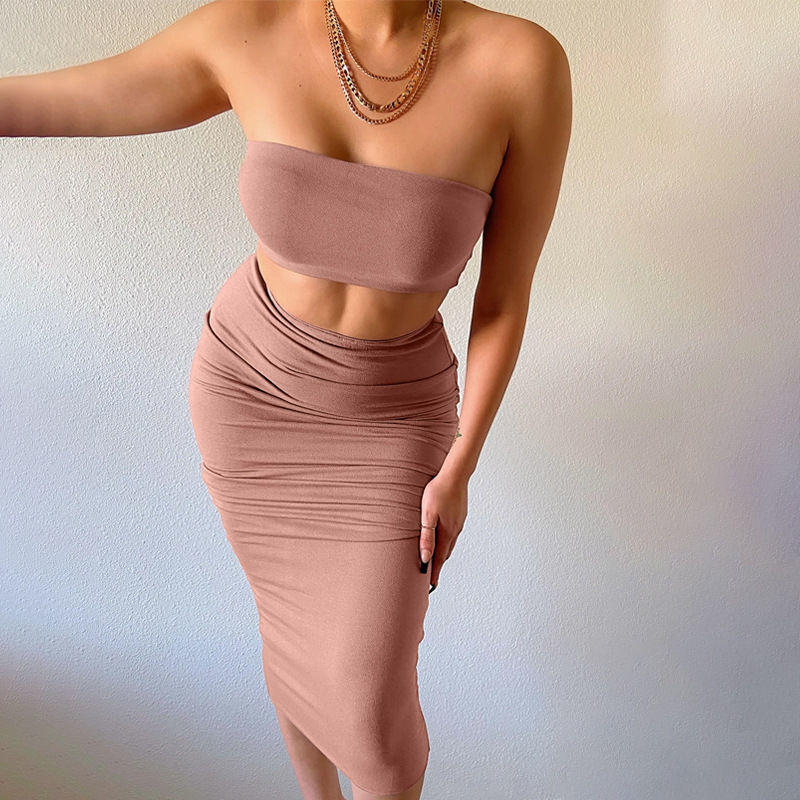 Women's New Summer Bra Top Slim Fit Skirt Set for Women - Solid Color Sexy Sleeveless Sundress