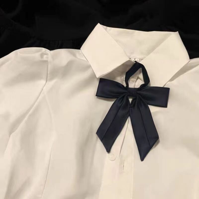 Gidyq-Chemise blanche à manches courtes pour femmes, style preppy coréen, bandage Jk, haut slim élégant avec nœud, mode estivale pour dames, Y2K