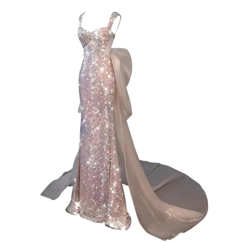 MK1502-Seksowna błyszcząca różowa suknia wieczorowa dla nowożeńców