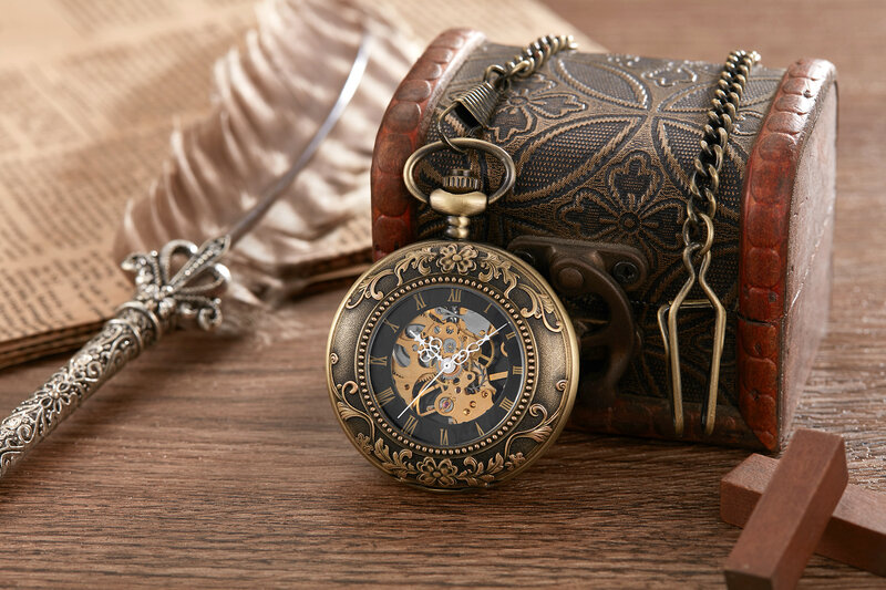 Relojes de bolsillo y Fob de plata Retro para hombres y mujeres, relojes de bolsillo mecánicos de doble cazador completo, reloj de bolsillo grabado, cadena de enfermera, horloge