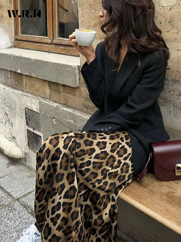 2024 Sommer Büro Dame Stil Leopard Druck mittellange Röcke Frauen lässig hohe Taille Streetwear Vintage A-Linie Rock