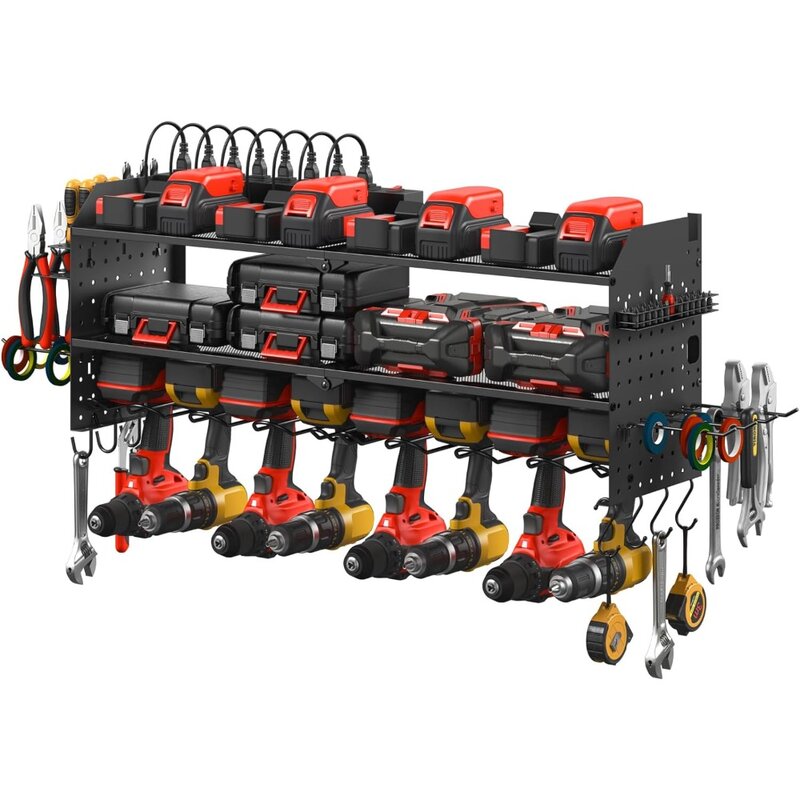JUNNUJ-organizador de herramientas eléctricas de tablero grande con estación de carga, controlador de 8 taladros y soporte de batería, montaje en pared con 8 salidas