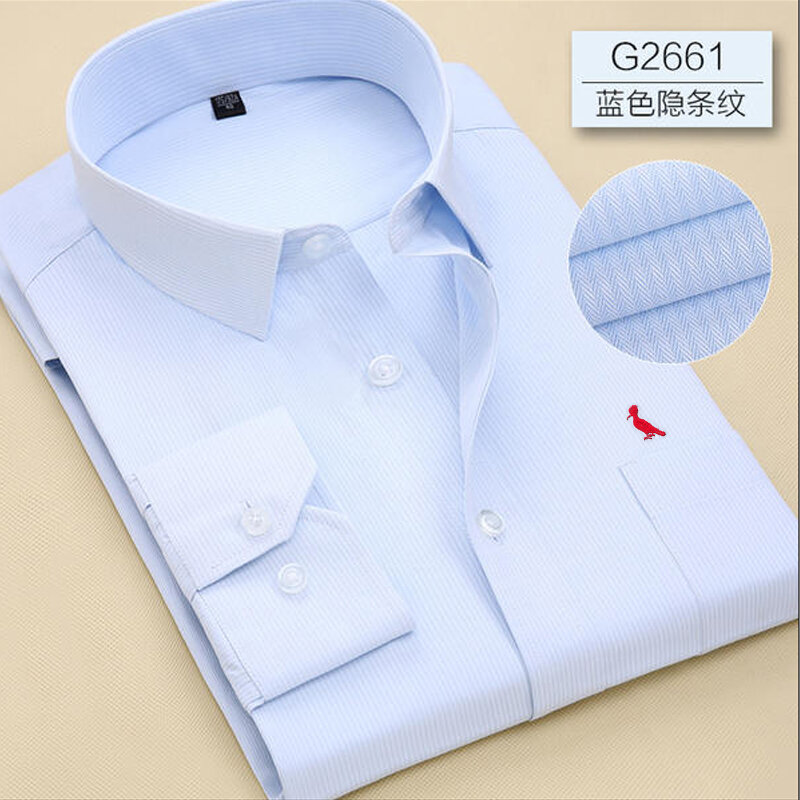 Camisa social de algodão pie wrinkle masculina, roupa de manga long, justa, ideal para negócios, novo