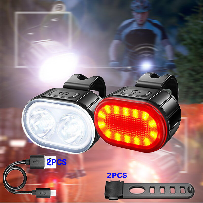Luces delanteras y traseras para bicicleta, luces LED impermeables recargables por USB, linterna para bicicleta