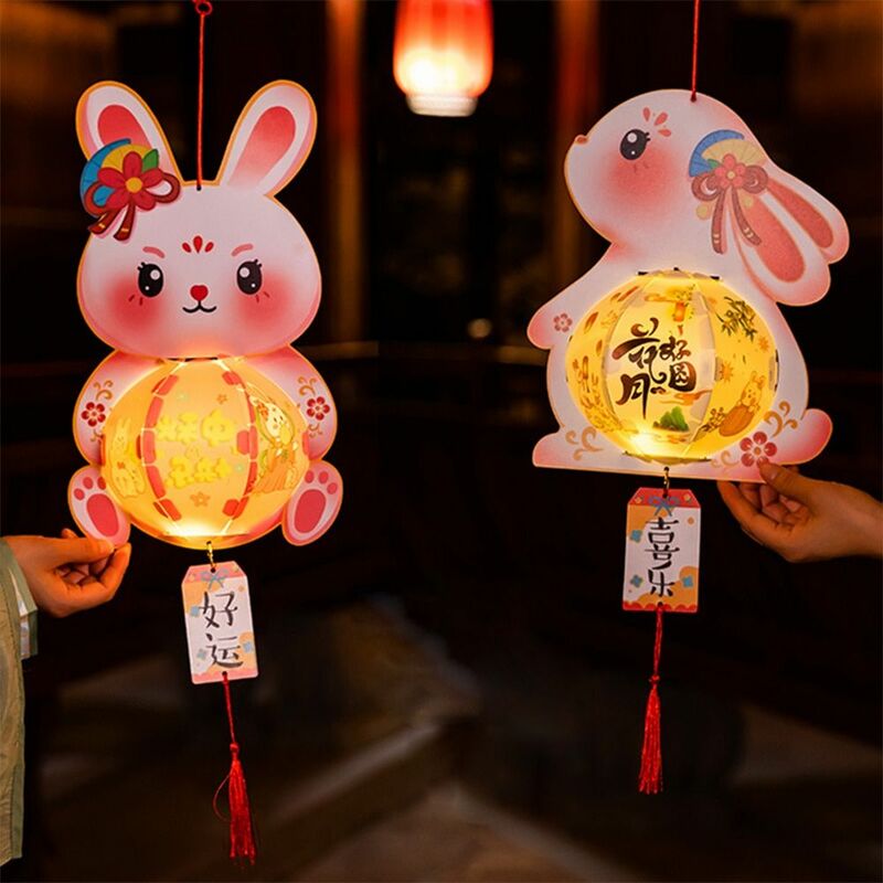 Linterna de estilo chino Retro de mediados de otoño, materiales de bricolaje, accesorios de baile portátiles, conejo luminoso, accesorios de fotografía con luz LED