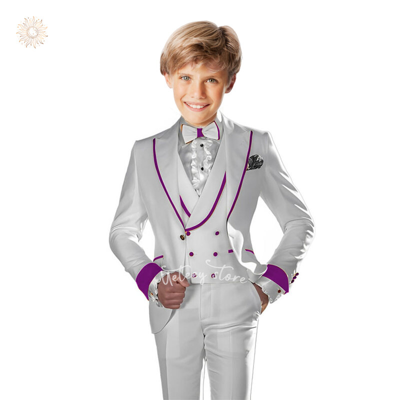 UETEEY Boys 3 Pieces Tuxedo Suits Shawl Lapel Slim Fit Tux Jacket Vest Pants 7 Colors Prom Party Wedding
