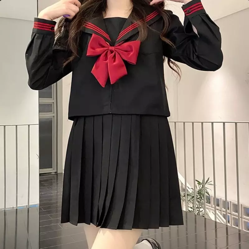 Uniforme scolastica giapponese ragazza Jk vestito rosso cravatta rossa tre Basic marinaio uniforme donna Sexy primavera e autunno manica lunga vestito