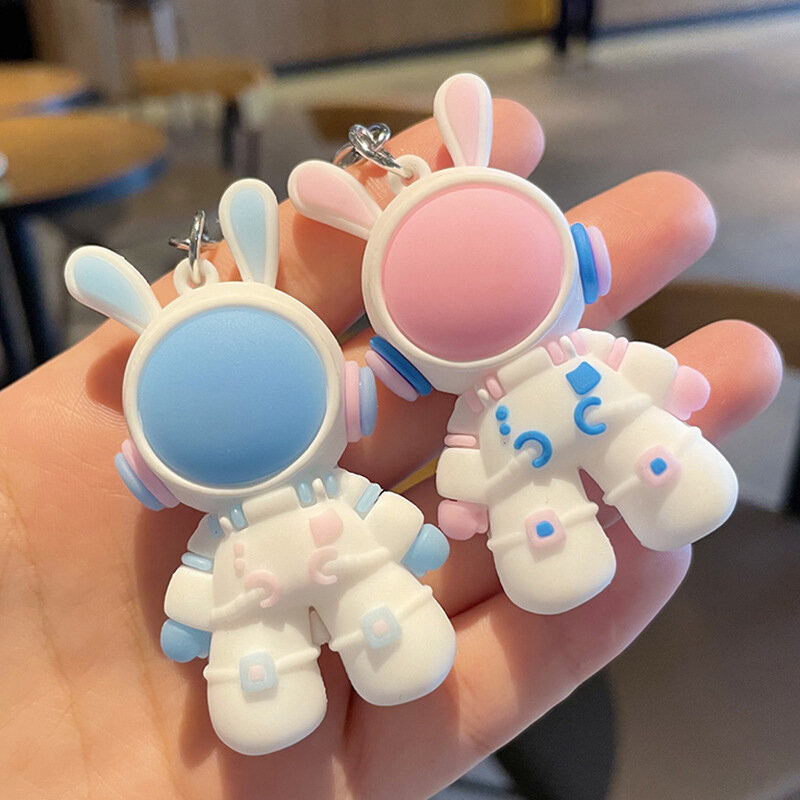 Space Rabbit Astronaut Key Chain Cartoon Pendant PVC Key Ring Bunny Backpack Accessories Jewelry Gift