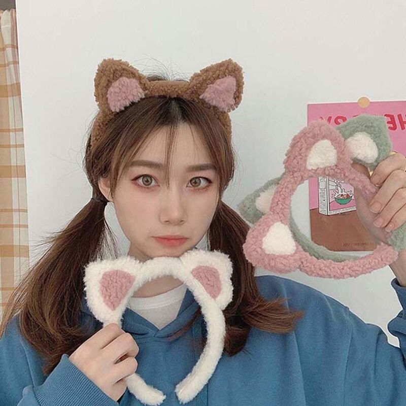 Süße Mädchen Frauen Kinder flauschige Kopf bedeckung Wasch gesicht Cartoon Katzen ohren Plüsch Stirnbänder koreanischen Stil Haar Reifen Katzen ohren Haar bänder