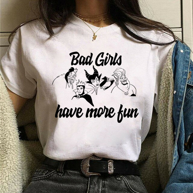 Leuke Cartoon Disney Villains Queen Print Womens T-shirt Straat Ademend Korte Mouw Mode Casual Kleding Zomer T-shirts
