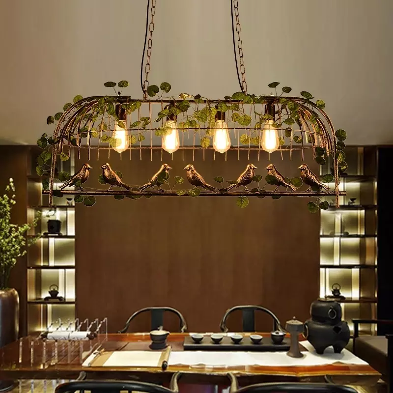 Lampu kandang โคมไฟติดเพดานรูปนกสำหรับร้านอาหารบาร์โคมไฟรูปนกโคมไฟแขวนแบบพวงโคมไฟแต่งสวน hiasan kamar ห้องนั่งเล่น