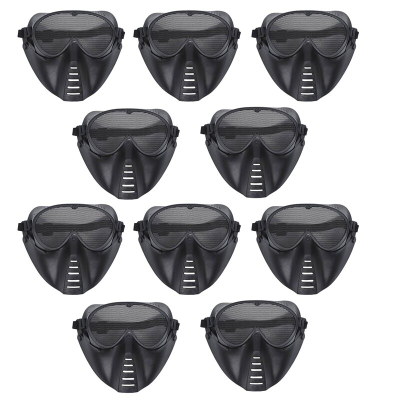 Máscara protectora Airsoft para Paintball, color negro, 10 unidades