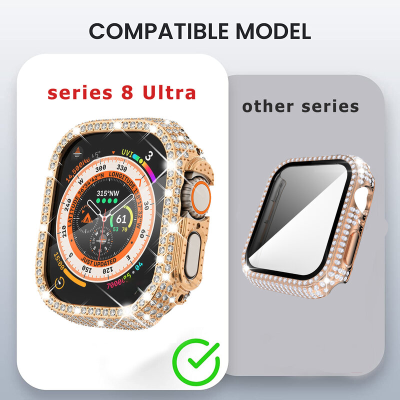 Diamond Watch Case Built-in Tempered Glass for Apple Watch 9 41mm 45mm 38mm 40mm 42mm 44mm iWatch Series 8 7 6 SE 5 4 3 Cover