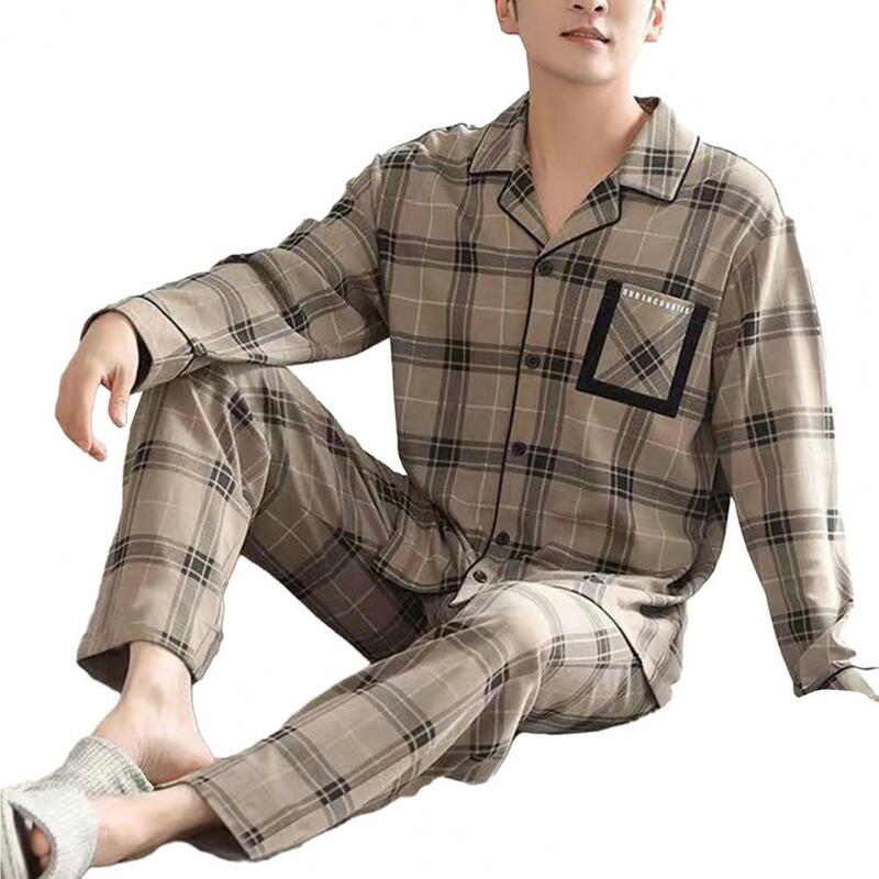 Nieuwe Man Pyjama Katoenen Revers Lange Mouwen Broek Plus Size Pijama Nachtkleding Voor Heren