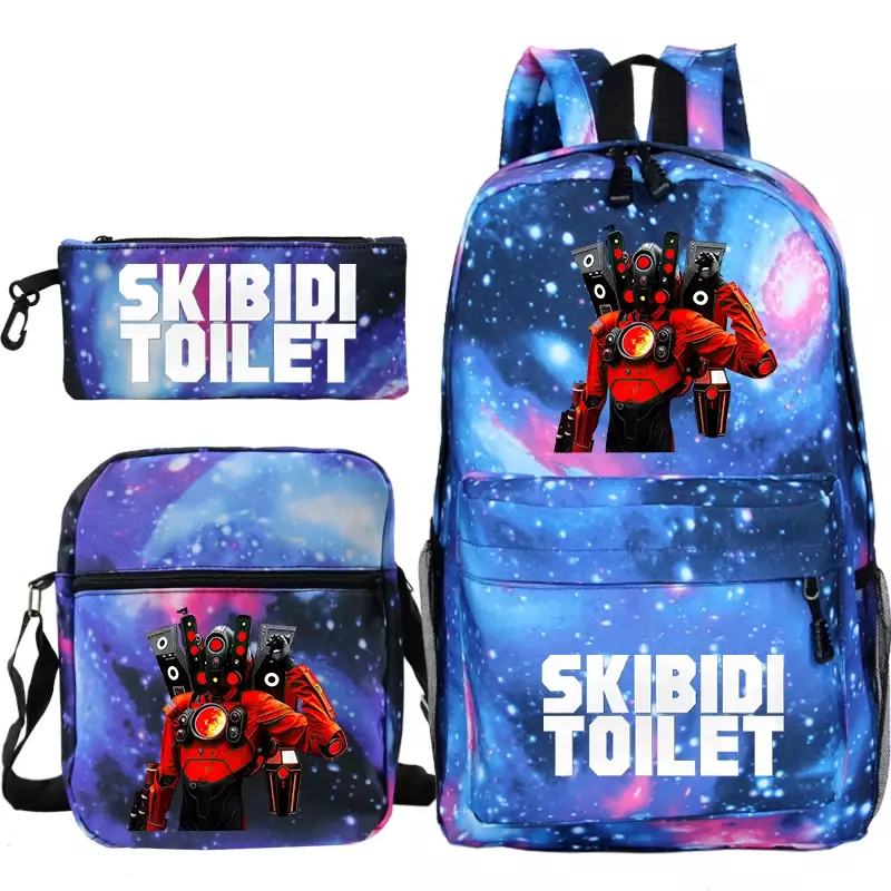 게임 Skibidi 변기 인쇄 학교 가방, 만화 어린이 배낭 노트북 가방, 대용량 어린이 책가방, 소년 소녀용 3 개 세트