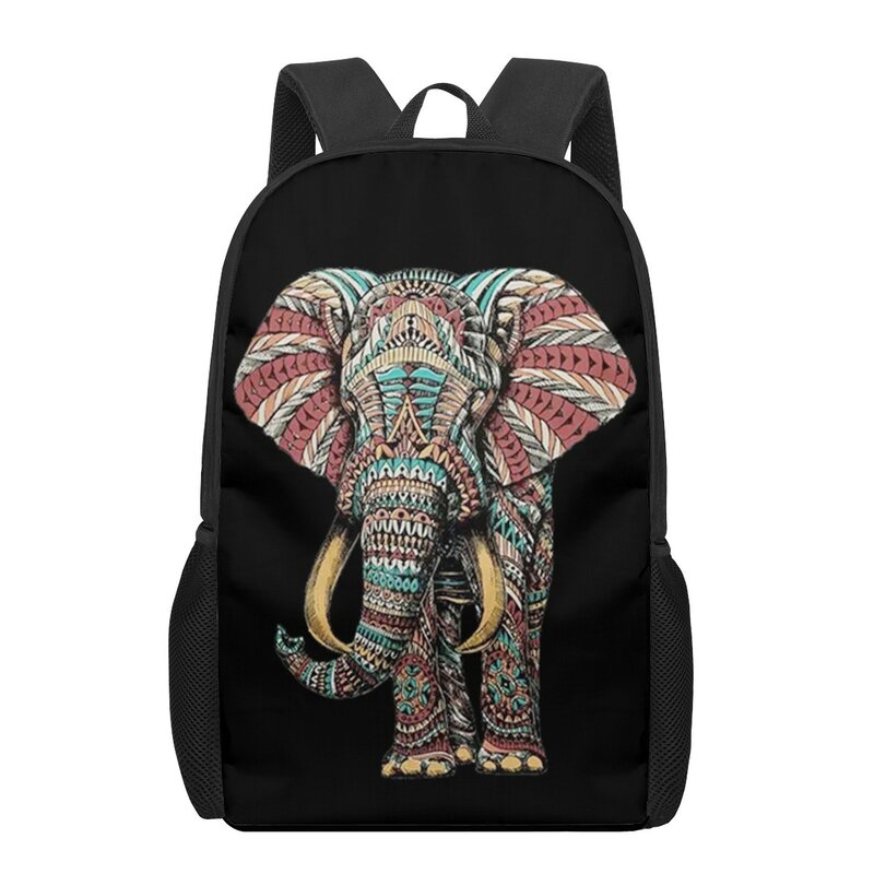 Ndian-mochila escolar con estampado artístico de elefante para adolescentes, morral escolar de 16 pulgadas para niños y niñas