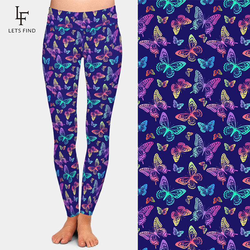 LETSFIND-Pantalones con estampado de mariposas arcoíris para mujer, mallas de cintura alta, suaves y cómodas para Fitness
