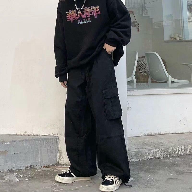 Męskie Vintage Streetwear Harajuku Y2K Emo Baggy Cargo spodnie dla mężczyzn czarne kombinezony w kolorze Khaki spodnie męskie Casual Alt ubrania hip-hopowe