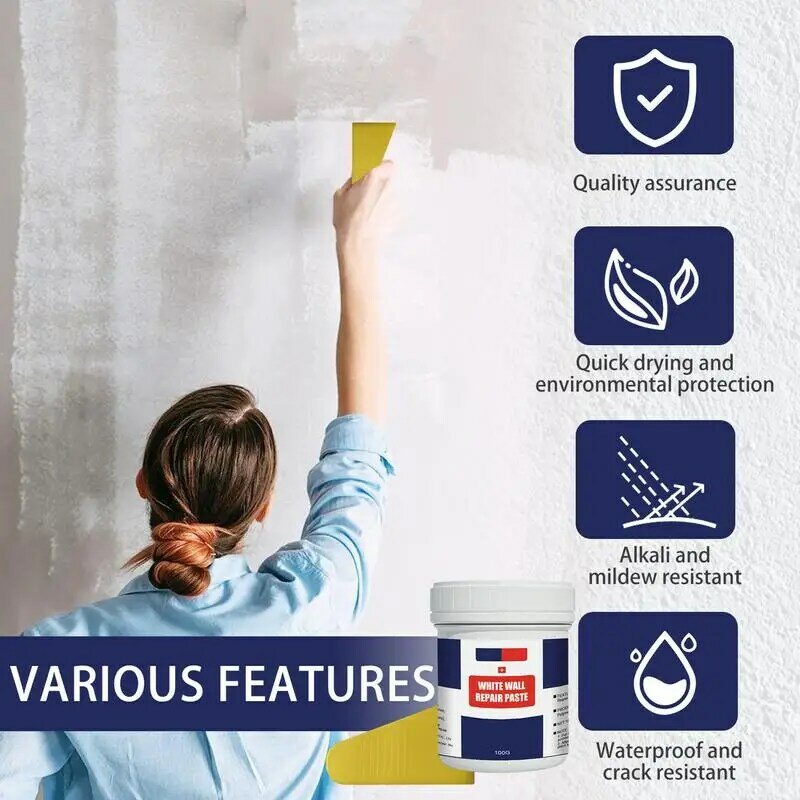 다목적 흰색 벽 수리 페이스트, 스크레이퍼 포함, 벽 관리 리노베이션 커버, 가정용 패치 페이스트, 100g
