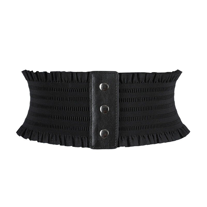 Cinturón ancho elástico para mujer, faja de cuero Pu, abrigo de diseñador, color negro, nuevo diseño, 2023