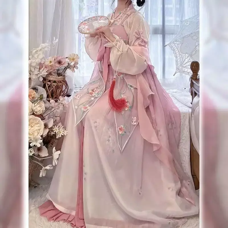 Vestido tradicional chino Hanfu para mujer, disfraz de hada antigua, vestido rosa, vestido de baile, bata de princesa, novedad de verano 2023