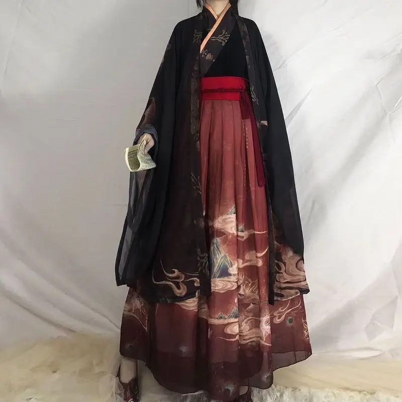 Chinese Hanfu Koppels Oude Traditionele Print Hanfu Rode Zwarte Sets Mannen Vrouwen Carnaval Cosplay Kostuum Hanfu Sets Plus Size Xl