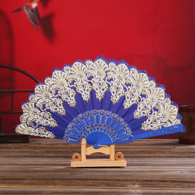 Flower Patchwork Handheld Dancing Fans, Folding Plastic Fans, Indoor Outdoor Sports, Stage Performance, Wedding Party Decor