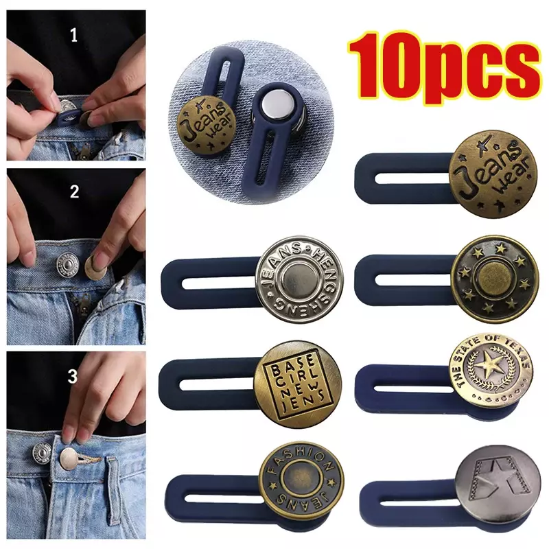 Nail-free Waist Buttons Extended for Pants Jeans Metal Free Sewing Retractable Buckles Adjustable Extenders Accessories