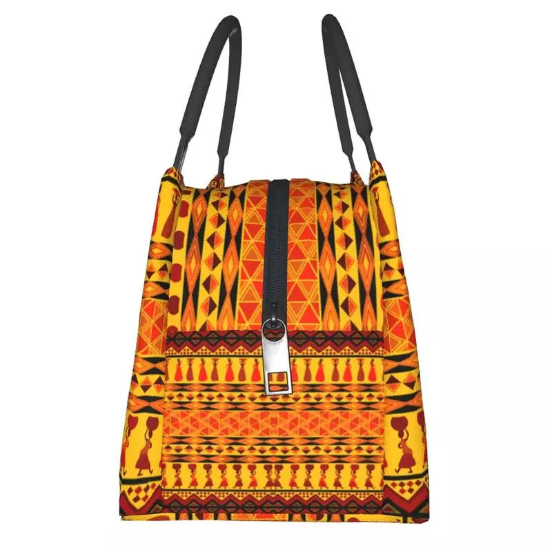 حقيبة غداء معزولة بتصميم عرقي أفريقي تقليدي للنساء ، للراحة في الهواء الطلق ، الفن القبلي في أفريقيا ، صندوق غداء مبرد حراري