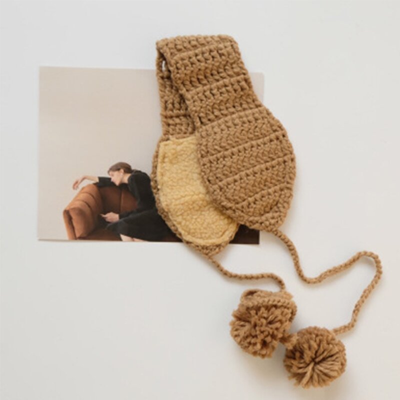 Handmade cordão malha Earmuffs, proteção auricular, retro hairball, protetor de orelha, quente, outono, inverno