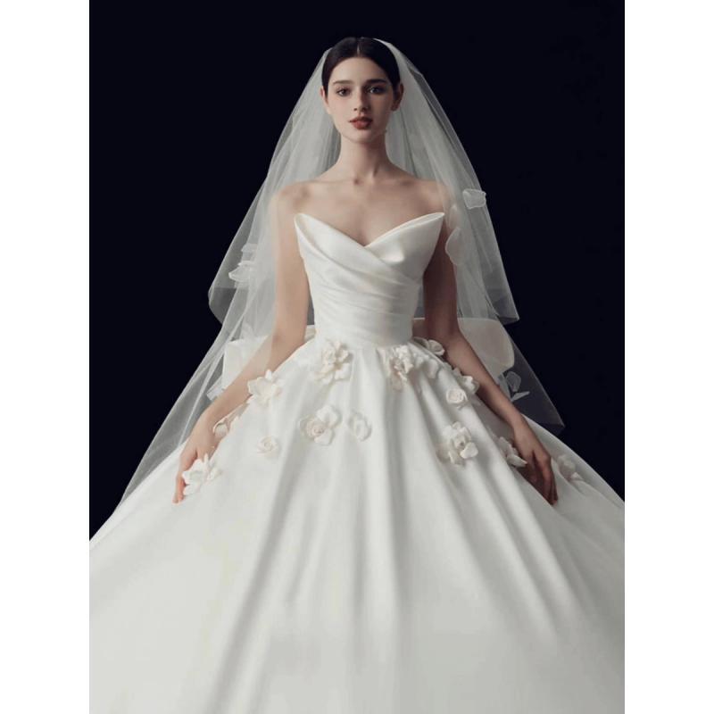 Gaun pernikahan tanpa tali Satin seksi panjang lantai atau kereta Sweetheart A-line putih/gaun pengantin gading Vestidos De Novia