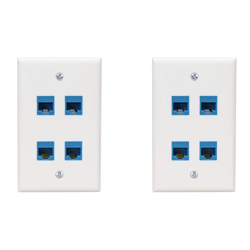 Placa de parede Ethernet fêmea e fêmea, 4 portas, compatível com Cat7, 6, 6E, 5, 5E, dispositivos Ethernet azuis, 2 pcs