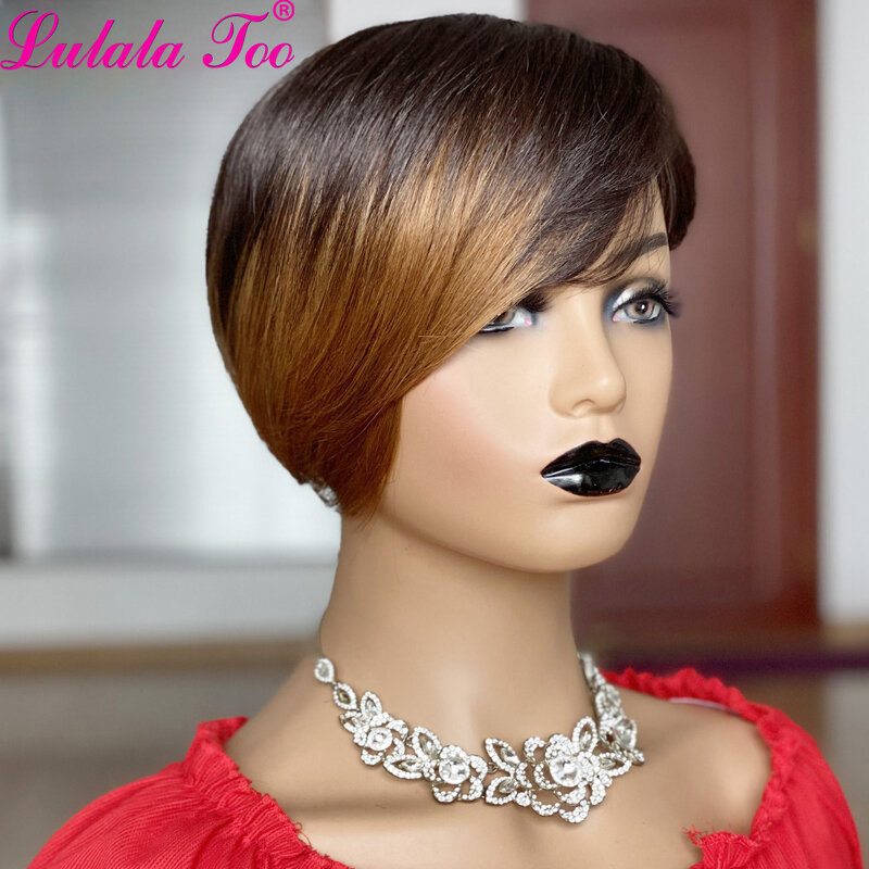 Yepei-Peluca de cabello humano para mujer, postizo de corte Pixie corto, pelo Remy brasileño P2/30, hecho a todo Color Mahine