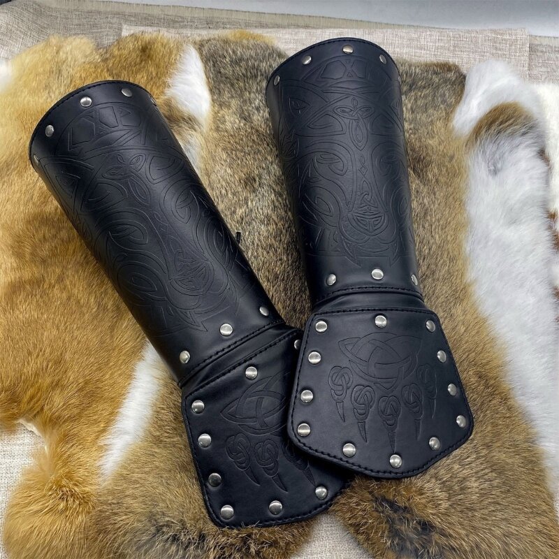 PU Leather Knight Arm Gauntlets Bracer Bracer Medieval Embossed Arm Bracers Wristband Vintage for Men Women Dropship