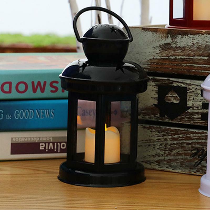 Lentera dekoratif bergaya antik, lentera gantung dengan LED berkedip tanpa api lilin luar ruangan dioperasikan baterai