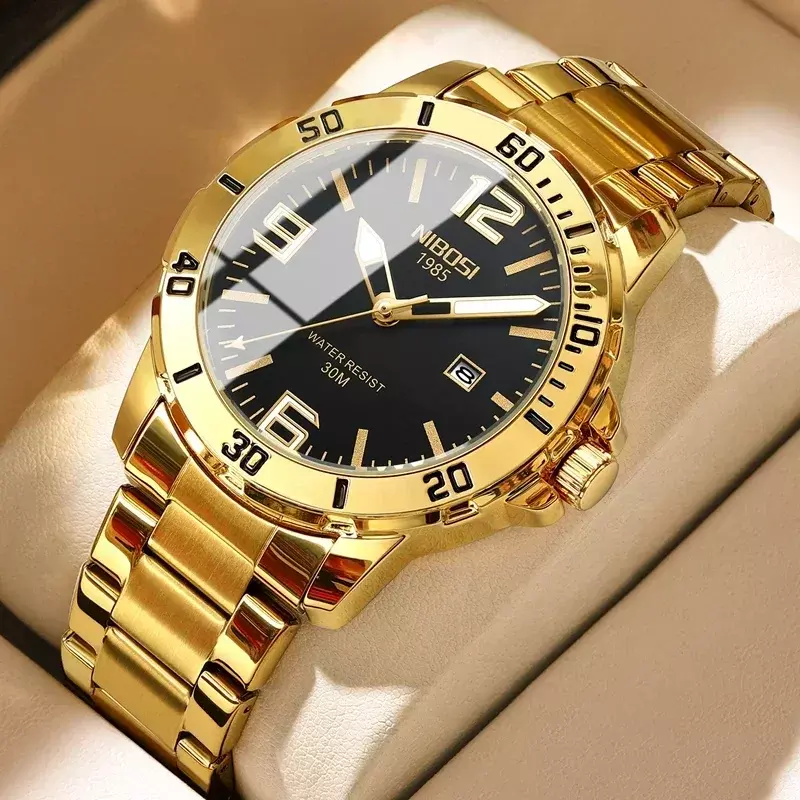 Zegarek 2024 NIBOSI dla mężczyzn luksusowa marka biznesowa świecący wodoodporny zegar męski z kalendarzem kwarcowym Relogio Masculino