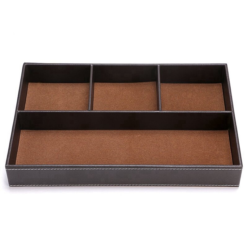 4 Slots Desk Drawer Organizer, Pu Leather Drawer Storage Organizer Divider For Office Desk Supplies Value Collection And Accesso