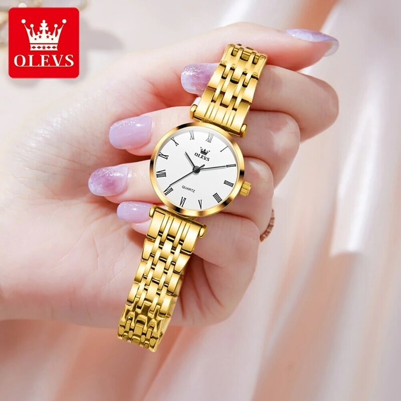 OLEVS jam tangan pasangan romantis, arloji Quartz tahan air indah, tali baja tahan karat mewah asli