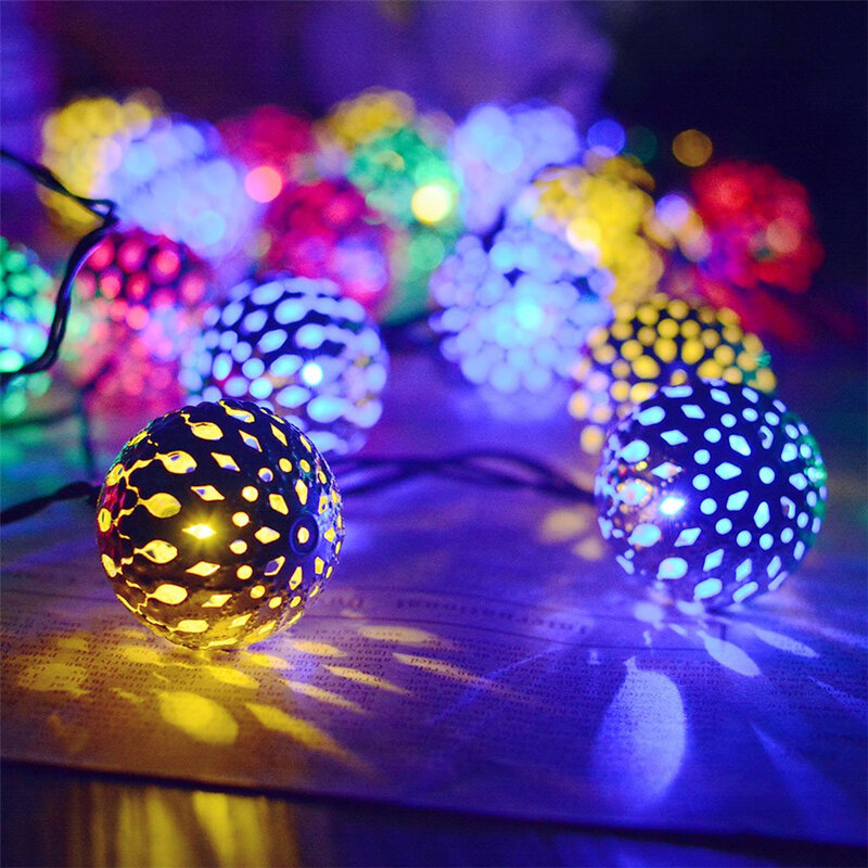 Led Light String Battery USB Power Hollow-out Moroccan Garland Balls Fairy Lights Wedding Party Christmas Decoration Lamp