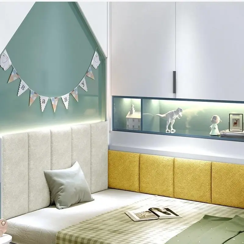 Pegatina para cabecero de cama de dormitorio de niños, paquete suave, Tatami, decoración del hogar, pegatinas de pared 3D anticolisión, paneles de pared estéticos