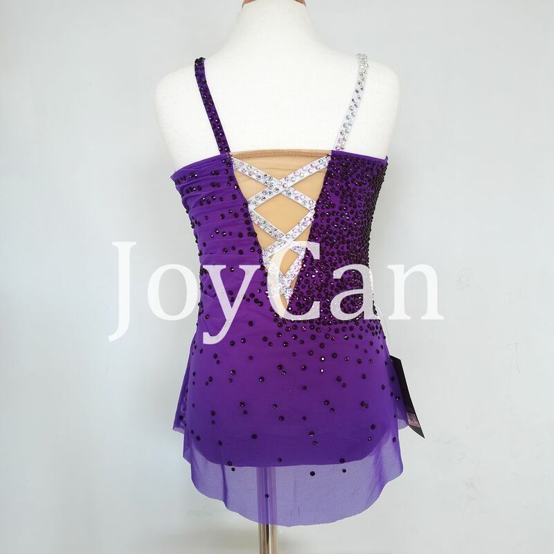 JoyCan Rhthmic senam Leotards anak perempuan wanita, pakaian dansa elegan spandeks ungu untuk kompetisi