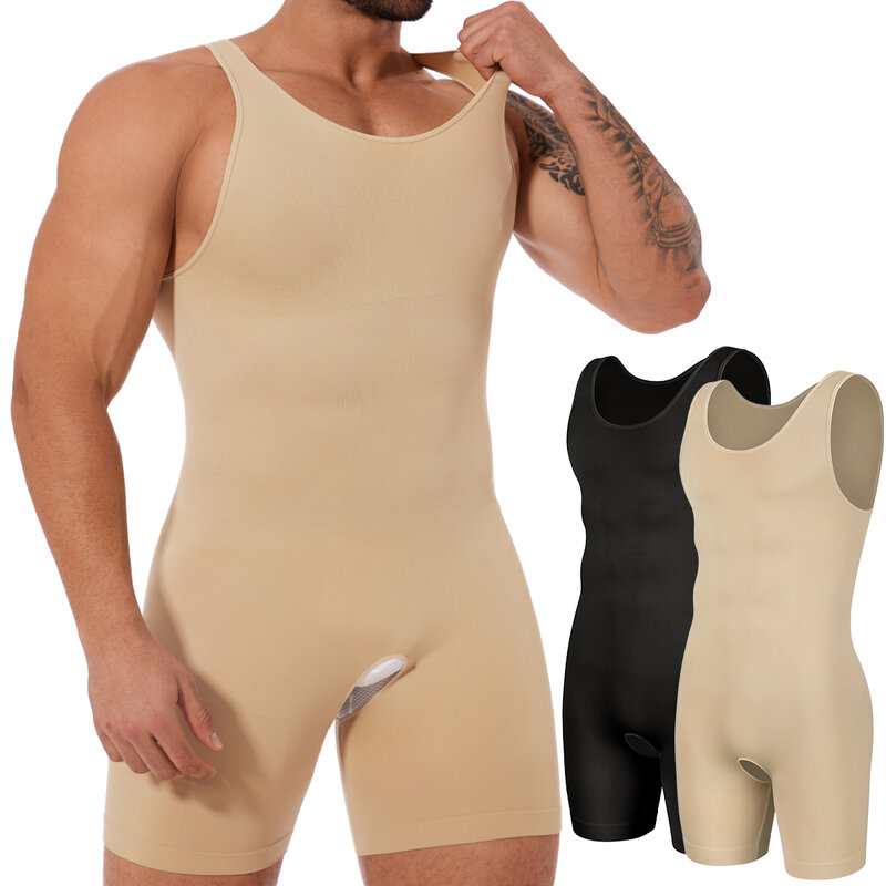 Heren Mouwloze Full Body Shaper Ondergoed Afslankende Compressie Bodysuit Ademende Buik Control Shapewear Taille Trainer Korset