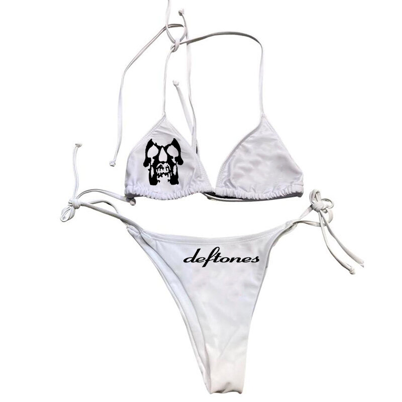Seksowny damski szkielet Y2k graficzny strój kąpielowy zestaw Bikini biustonosz strona krawatowa stringi plażowe e kombinezon strój kąpielowy strój kąpielowy