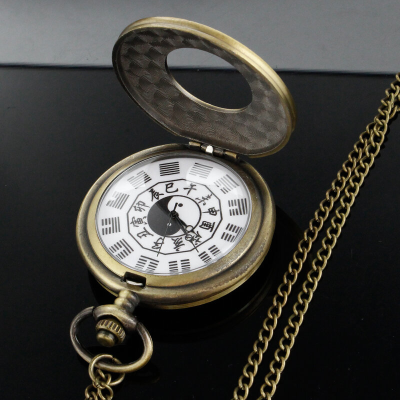 Antyczny pusty podwójny Color Block wzór z nadrukiem w kształcie reliefu męski kwarcowy zegarek kieszonkowy w stylu Vintage Steampunk naszyjnik wisiorek zegar prezent