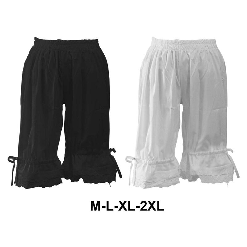 Pantalones cortos bombachos con dobladillo de encaje para mujer, pantalones cortos Lolita de cintura alta con volantes